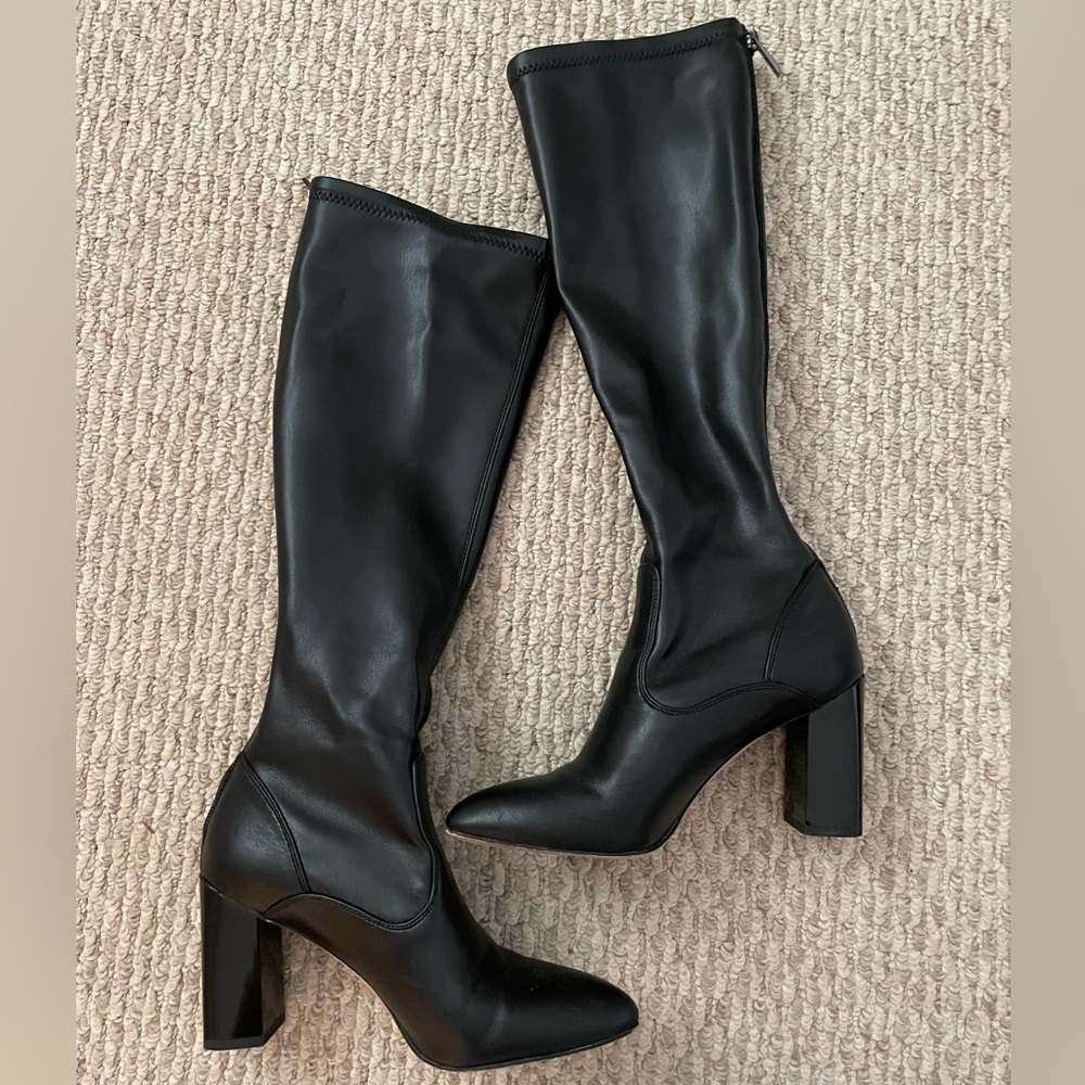 BLACK faux leather stretch boots - Franco Sarto, Size US 6!